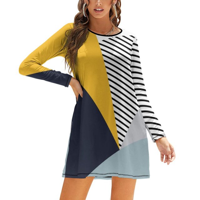 Abstract Geometric Design Square Neck Dress Sweet Summer Dress Women Elegant Halter Print Dress Abstract Geometric Design