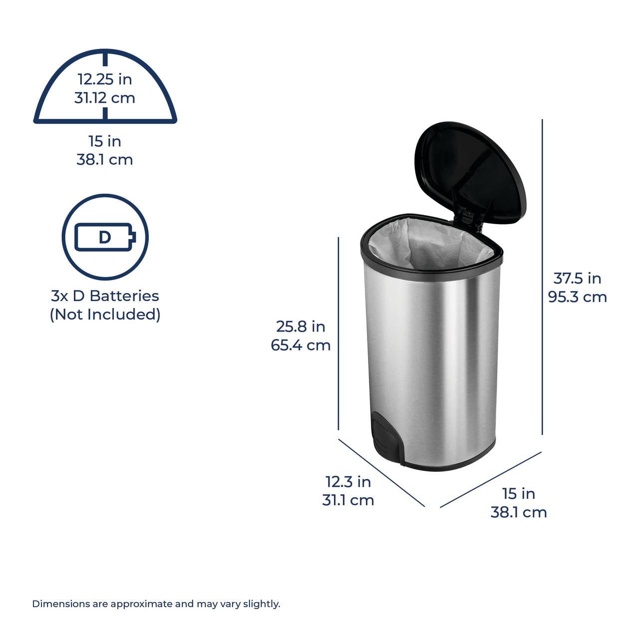 Nine Stars Toe Touch Automatic Trash Can, 13 Gallon Stainless Steel, Foot Sensor Hands-Free Soft-Close Lid Garbage Bin, Silver