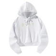 thumbnail image 3 of Sudadera con capucha corta para mujer, sudadera con capucha y hombros caídos, ropa deportiva suave para desplazamientos blancos M, 3 of 9