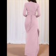thumbnail image 4 of Vestido Midi Asimétrico con Abertura Irregular, Cuello Redondo, Larga y Cintura Fruncida para Mujer, Color Liso Rosa L, 4 of 7