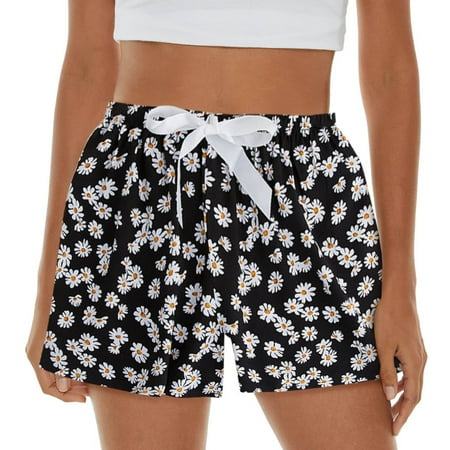 

CEY Womens Pajama Shorts Soft Sleep Shorts Lightweight Printed Bow Elastic Waist Lounge Pj Bottoms