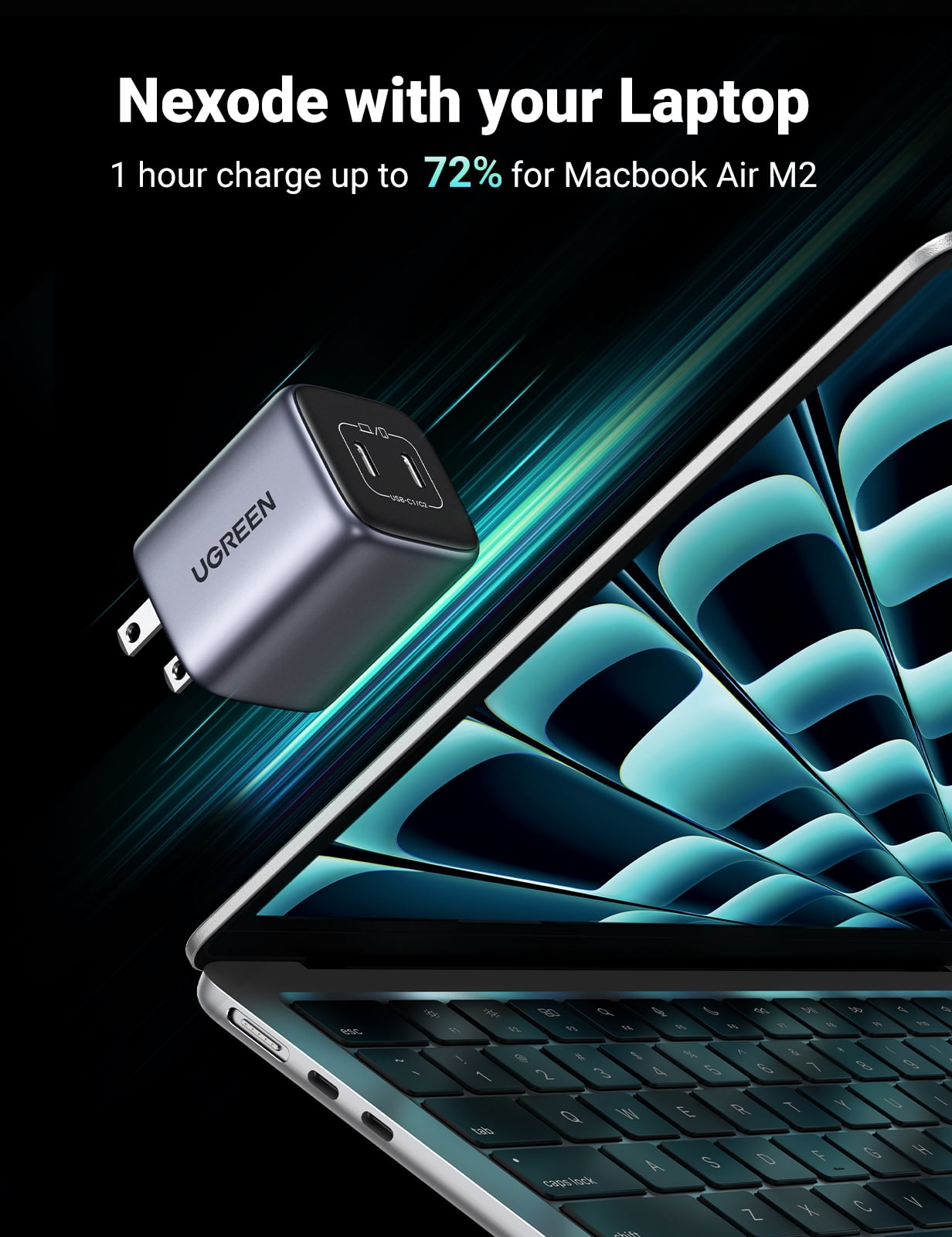 UGREEN Nexode 45W USB C Charger, Fast Charger Compatible for MacBook Air, Compatible for iPhone, Compatible for iPad  and more