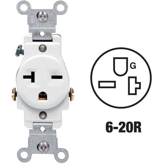 Leviton Single Outlet 6-20R - 20 Amps 250 V - 1 Pc, White