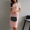 thumbnail image 2 of ZEHJUHAN Women's Bow-Accent Bodycon Dress - Contrast Trim Short Sleeve Midi for Parties & Formal Events Pink，2XL, 2 of 6