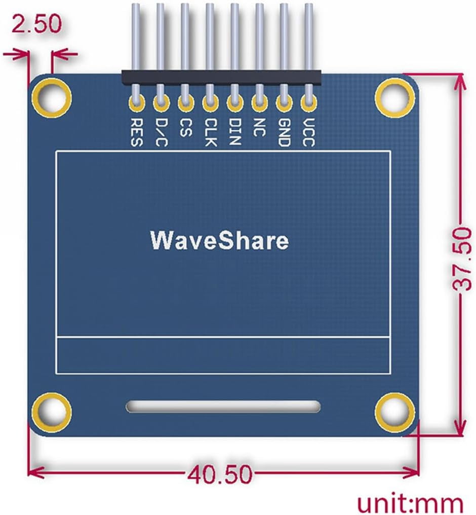 1.3 Inch OLED Display, SH1106 Driver, SPI/I2C Interface, 128x64 Resolution, Blue, 3.3V/5V Compatible with , Arduino, STM32, Jetson Nano - Curved Pinheader