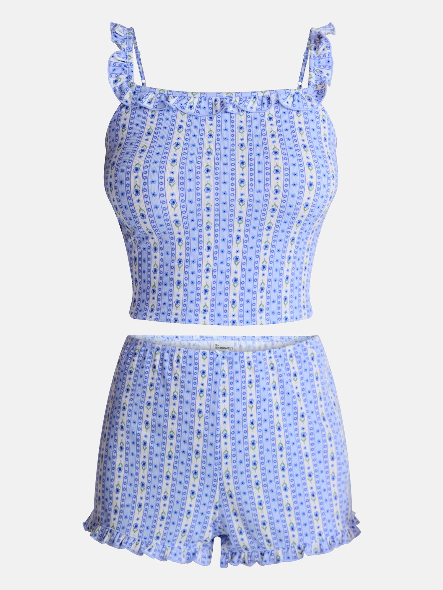 No Boundaries Ruffle Tank Top and Shorts Sleep Set, 2-Piece, Women's XS-XXL