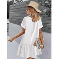 thumbnail image 4 of Women Button Down Dress Loose Summer Cotton Linen Dress Ruffle Hem Casual Dress Short Sleeve Tunic Dress, 4 of 6