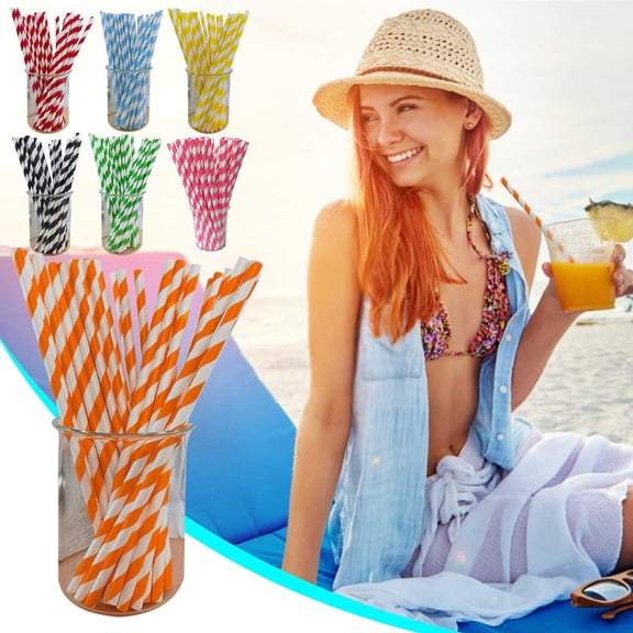 Outoloxit Biodegradable Paper Straws 100 Count, Disposable Eco-Friendly Drinking Straws for Beverages, Parties, Home & Restaurant Use, Strong & Unbleached