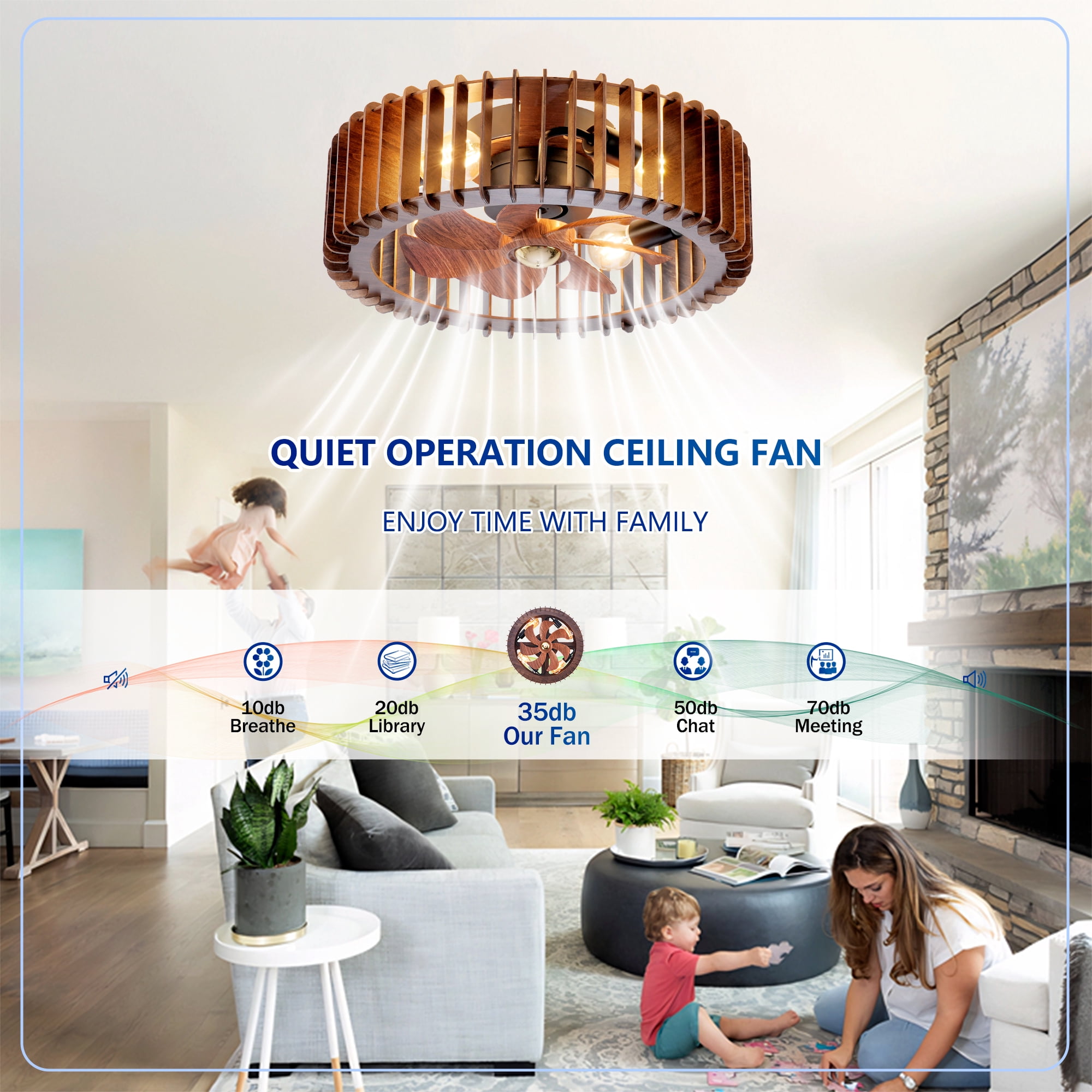Leumius 20" Modern Ceiling Fan with Light and Remote Control, 6 Speeds, Quiet DC Motor For Living Room,Bedroom,Kitchen (NOT Included Bulbs)