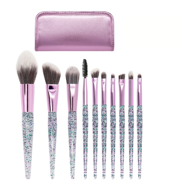 EeaseCA 10pcs Unique Handle Makeup Brushes Multi-function Cosmetic Brush Kit Artificial Fiber Brush Set with PU Bag