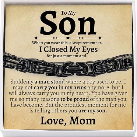 Love You This Much Sentimental Cuban Stainless Steel Bracelet - Mom to Son Gift for Birthday, Unique Present