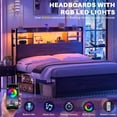 thumbnail image 2 of iSunirm Headboard for Full Size Bed with Bookcase Storage, Headboards with LED Light and Power Outlets, Sturdy Wood Full Size Head Board, for Full Size Bed, 55.1'' Width, Black Oak, 2 of 8