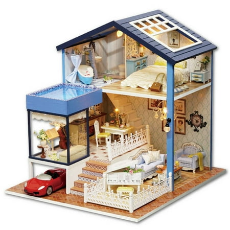 Dollhouse Kits DIY Seattle Cottage Dollhouse Miniature Kit Dolls House With Furniture Gift Fashion Accessories Learning Toy ()