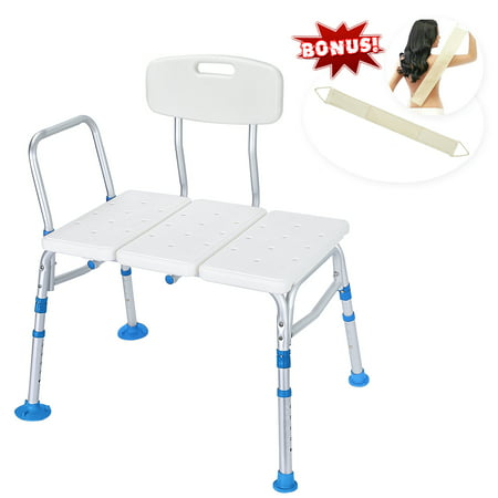 Latest Version! Tool-Free 400 lbs Transfer Bench, Adjustable Shower Tub Bath Chair w/Reversible Back and Non-Slip Feet for Elderly, Disabled, Seniors & Bariatric - Free Loofah Back