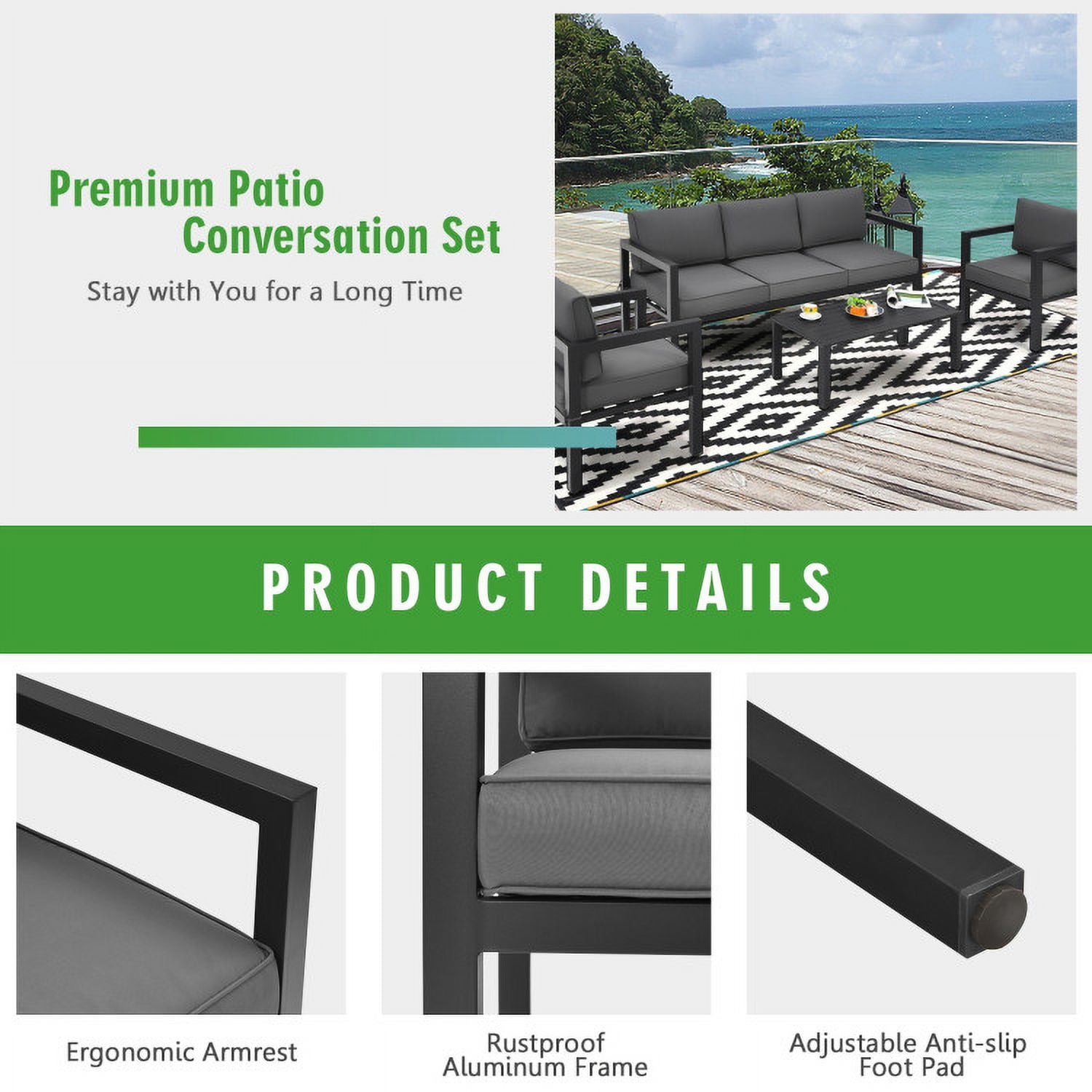 Aimee Lii 4 Pieces Outdoor Patio Furniture Set for Backyard and Poolside, Patio Conversation Sets, Gray Aimee Lii 4 Pieces Outdoor Patio Furniture Set for Backyard and Poolside, Patio Conversation Sets, Gray