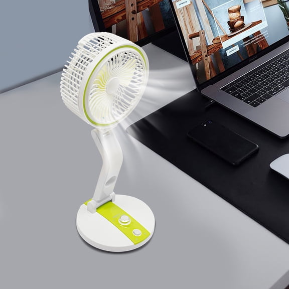 USB Folding Fan with Light, Solar Powered and 1200mAh Battery, 3-Speed Adjustable Fan and 2-Level LED, For Office and Travel