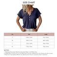 thumbnail image 6 of Short Sleeve Blouse Button V Neck Pleated Design Pure Color Casual Women Summer Top for Office Daily Shopping Navy Blue XL, 6 of 6