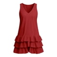 thumbnail image 7 of Women's Summer Dresses V Neck Sleeveless Linen Mini Dress with Tiered Ruffle Hem Going Out Party Outwear Dress Red XL, 7 of 7