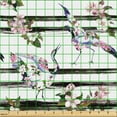 thumbnail image 2 of Ambesonne Crane Print Fabric by the Yard Upholstery, Modern Birds Blooms Art, 5 Yards, Fern Green Pale Pink, 2 of 5