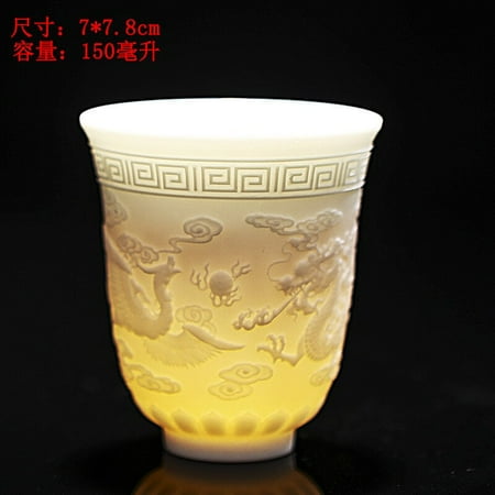 

Large Relief Tea Cup Mutton Jade White Porcelain Tea Cup A Pair of Dragons and Phoenixes Tea Bowls Handmade Relief Hcrafts