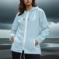 thumbnail image 6 of Light Fall Jacket Women Casual New Rain Jacket Women Lightweight Waterproof Raincoats Packable Travel Hiking Hooded Windbreaker with Pockets Light Blue 3XL, 6 of 7