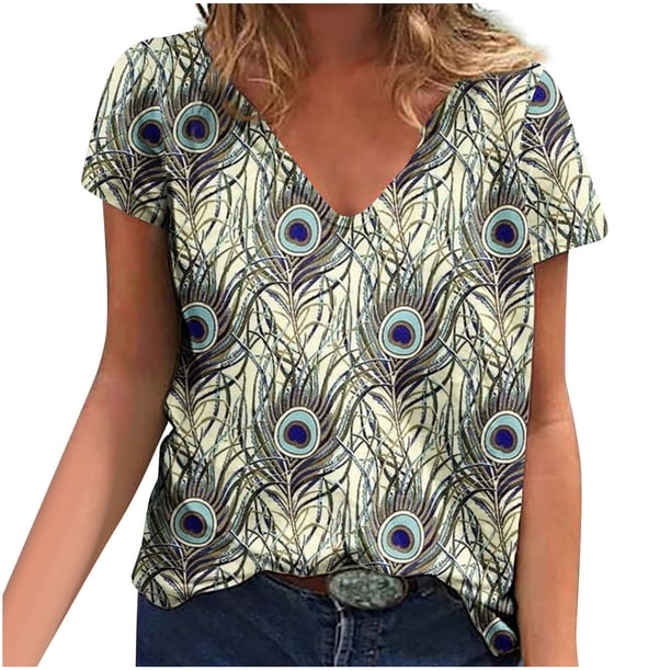 Camisetas con estampado floral con cuello en V para mujer Blusas femeninas cómodas a la moda Tops OAVQHLG3B Store lin121212