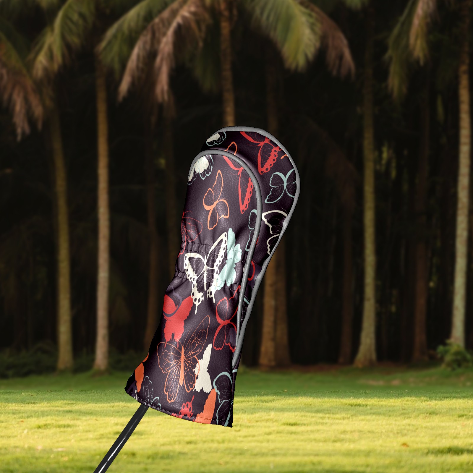 Golf Head Covers Colorful Butterfly Design for Driver, Wood & Hybrid, Premium Waterproof PU Leather with Plush Lining, Elegant Nature Golf Gifts