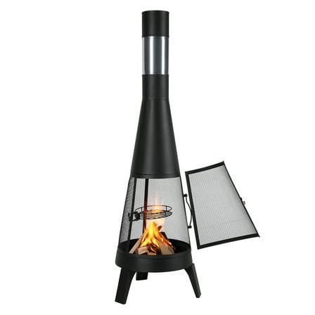 KFFKFF Outdoor Chiminea, 20-Inch Wood-Fueled Firepit, Conical BBQ & Heating Fireplace, Exterior Wooden Fire Pit with Grill Mesh, Chimney Cover & Anti-Rust Chiminea Cap, Suitable for Patio, Garden