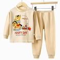 thumbnail image 4 of masbird Toddler Baby Boys Girls Pajamas Kids 2 Piece Pj's Long Sleeve Cartoon Sleepwear Clothes Set Outfits,Little Boy Girl Pajamas(Beige,5-6 Y), 4 of 4