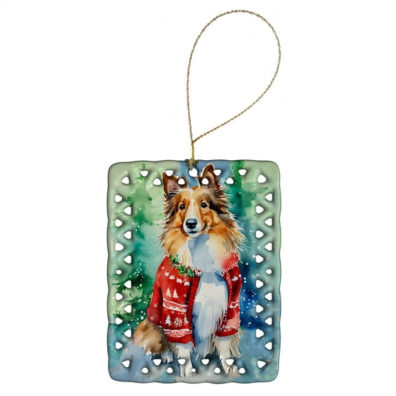 Carolines Treasures DAC3650CO2 3.4 x 2.6 in. Sheltie Christmas Porcelain Ornament