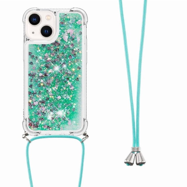 Funda FOXDOCK para iPhone 13 Mini con Cuerda Ajustable, Brillo Líquido, Protección Antigolpes y Lente – Ideal para Regalo