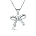 thumbnail image 2 of Bling Jewelry Womens Dainty Cubic Zirconia Pave CZ Station Ribbon Bow Pendant Necklace Sterling Silver, 2 of 6