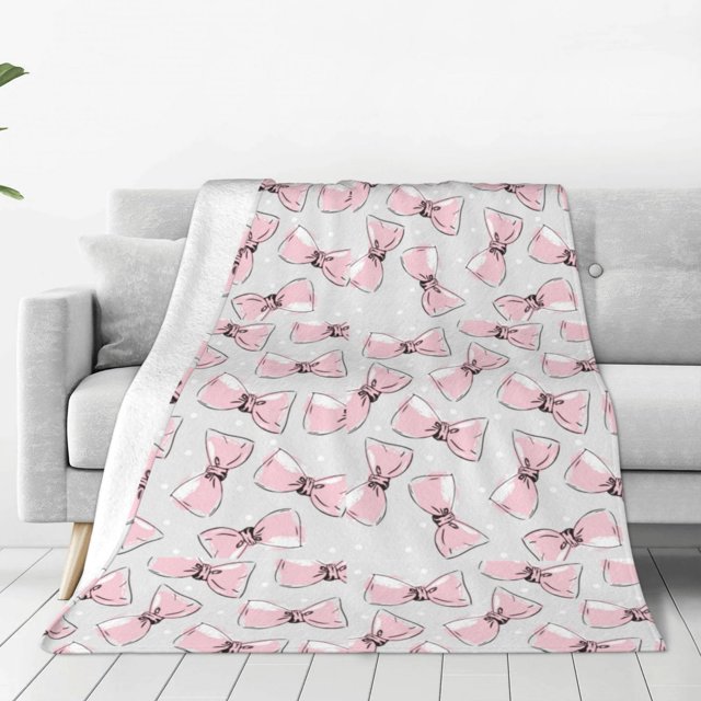 Fotbe Cute Bow Tie Manta de Franela Acolchonada con Estampado, Súper Suave y Esponjosa, Extra Grande para Sofá, Cama, Uso Todo el Año-50"x40"