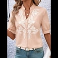 thumbnail image 4 of Camisas de Bordadas para Mujer, Blusa Informal de Corta con Cuello en V Albaricoque XL, 4 of 9