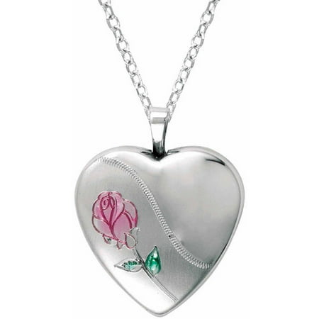 Sterling Silver Heart-Shaped with Rose Locket