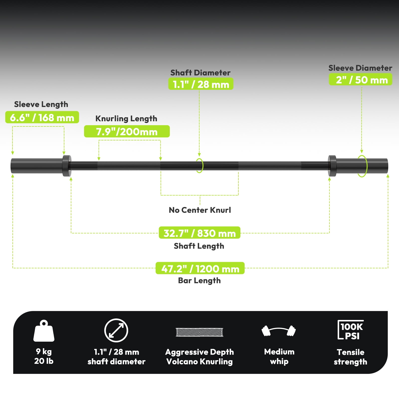 HANDBODE Olympic Barbell Bar 4 ft Weightlifting Bar for Powerlifting, Bench Press, Deadlift, Squat - 500 lb Capacity, Home & Gym Strength Training, Black
