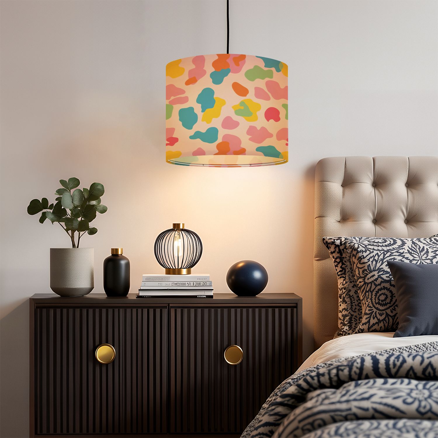 Linen Drum Lampshades Animal skin print rainbow colors 90s style Colorful leopard spot 13"x13"x10" Light Shade for Table Lamps Floor Lamp Shades Lampshade Replacement Assembly Required