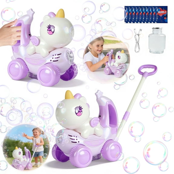 Jaawind Automatic Bubble Machine for Toddlers, Portable Unicorn Bubble Maker Blower Cart Toys for 3-6 Years Old Boys Girls, Bubble Lawn Mower, Kids Outdoor Toys, Birthday Gift