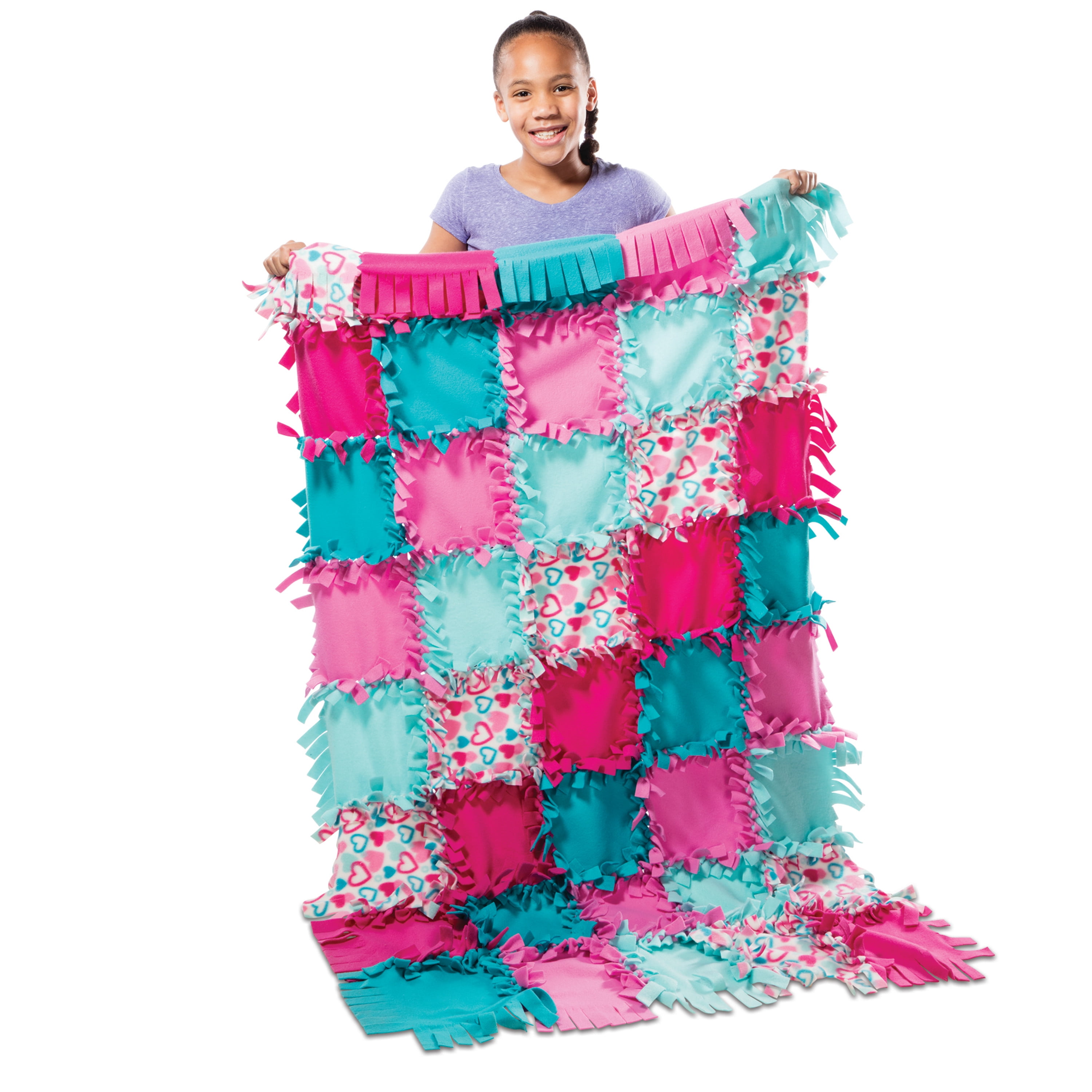 Melissa & Doug Created by Me! Heart Fleece Blanket No-Sew Craft Kit (40  squares, 3.5 feet x 5 feet) 