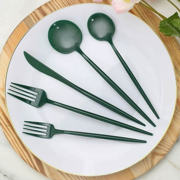 Efavormart 50 Pack | Hunter Emerald Green Heavy Duty Plastic Utensil Set, Premium Disposable Sleek Cutlery Flatware