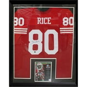 NFL Jerry Rice Autographed Shadowbox with Jersey and 2 Photos, 36x44
