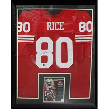 NFL Jerry Rice Autographed Shadowbox with Jersey and 2 Photos, 36x44