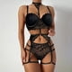 thumbnail image 2 of Conjunto de lencería con bordado de encaje con tiras y bralette de color sólido sexy para mujer Fridja nalpqowj10377, 2 of 6