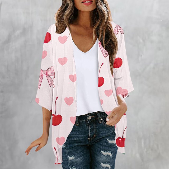LOVZFMLL Cardigan pour Femmes Mode Décontractée Printemps et Été Imprimé Cardigan à Manches 1/2 Haut