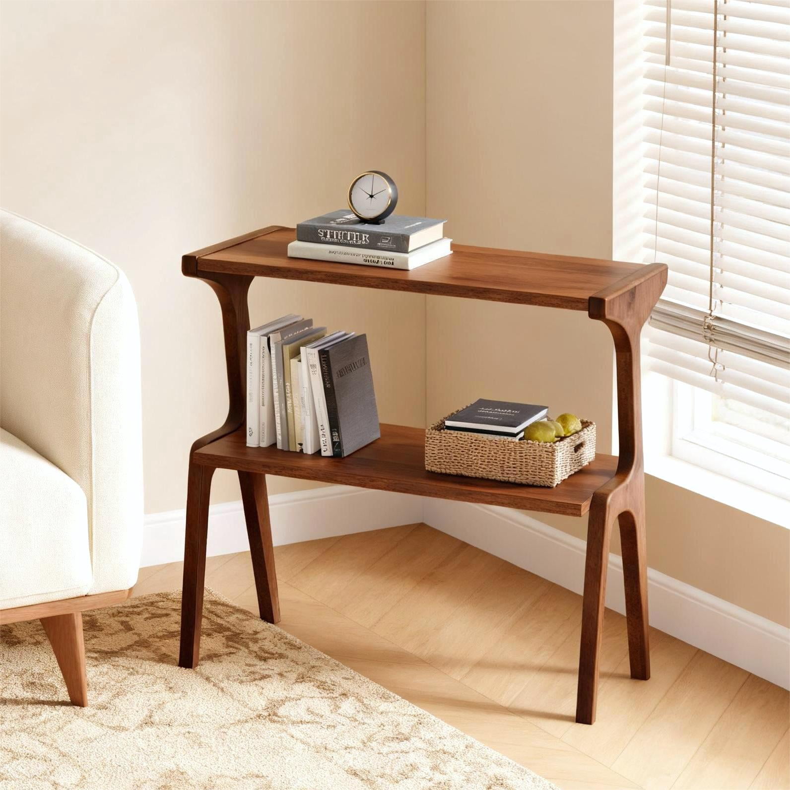 Fnova End Table Narrow Side Tables Modern Wooden Sofa Table with Storage Shelf, Farmhouse Bedside Table, Easy Assembly, Corner Table, Drink Table for Living Room, Bedroom, Nightstand