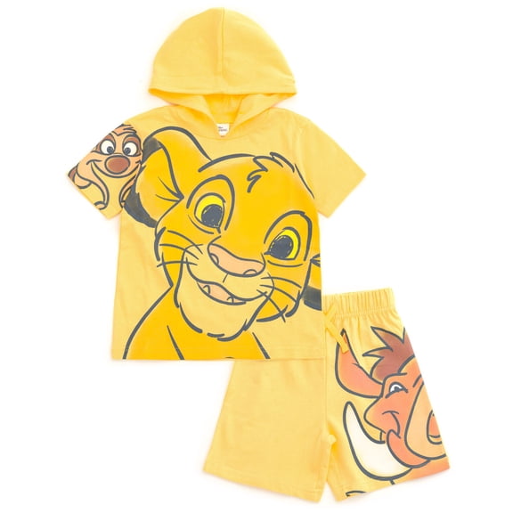 Disney Lion King Toddler Boys' Cosplay 2-Piece Hooded Tee and Shorts Set Simba Timon Yellow