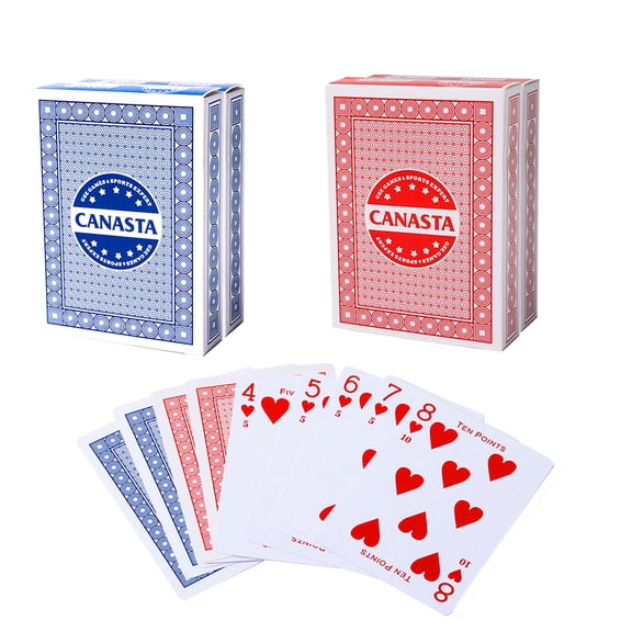 GSE Games & Sports Expert 4-Deck Canasta Cards with Point Values, Includes Canasta and Hand & Foot Game Rules, Traditional Rummy Game Playing Cards (Red & Blue)