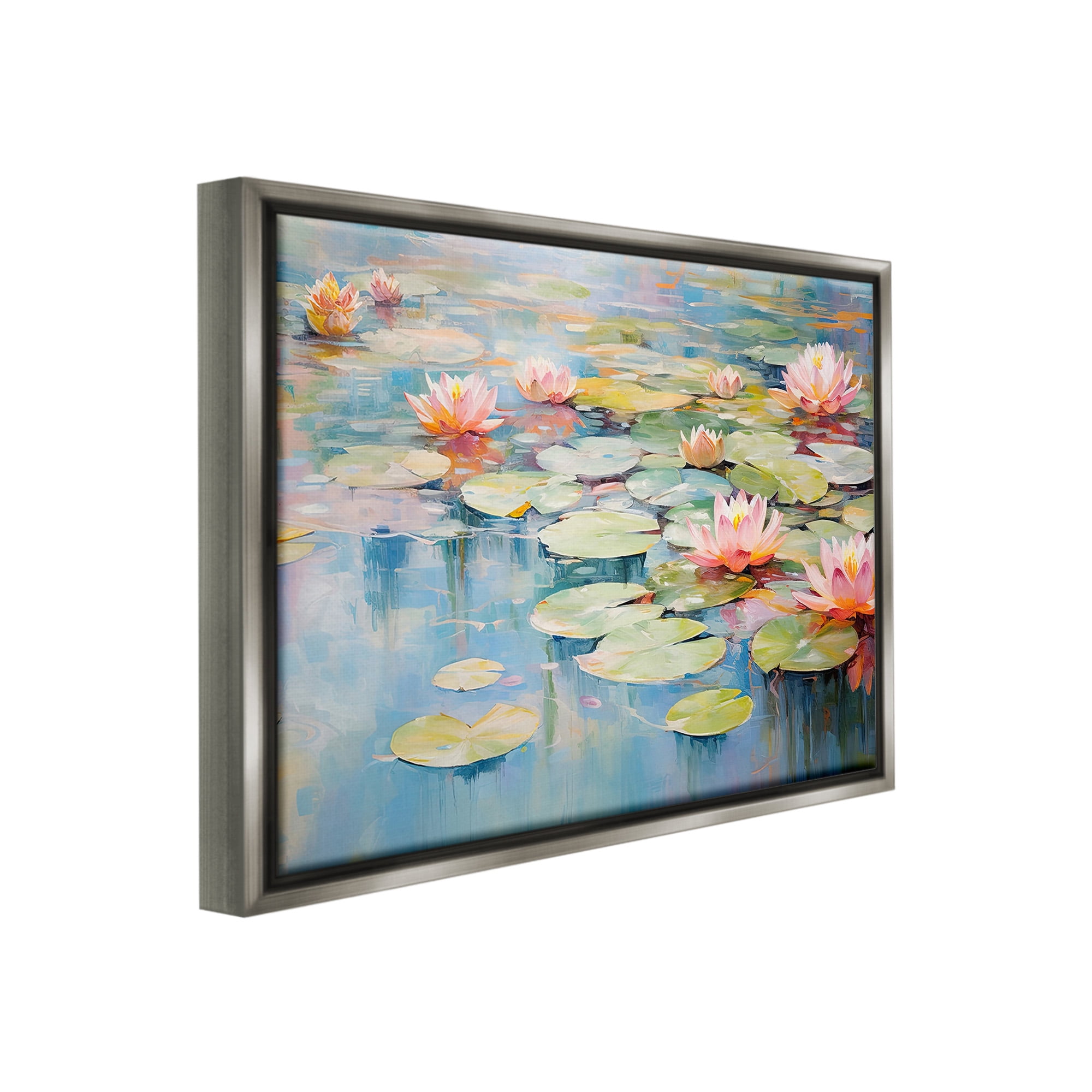 Stupell Industries Modern Lily Pad Painting Landscape Painting Gray Floater Framed Canvas Art Print Wall Art, 31 x 25
