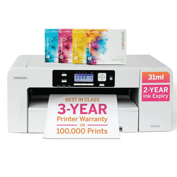 Sawgrass SG1000 VersiFlex Beyond Sublimation Printer Bundle, Innovative Inks & Light Heat Transfer Paper Bundle - Professional Results on Untreated Fabric and Wood