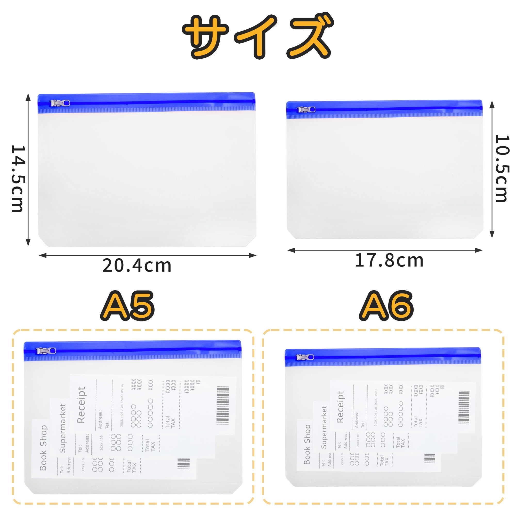 Unique Bargains Binder Zipper 6-Ring Loose Leaf Pouch Waterproof Clear Sleeves A5 Blue